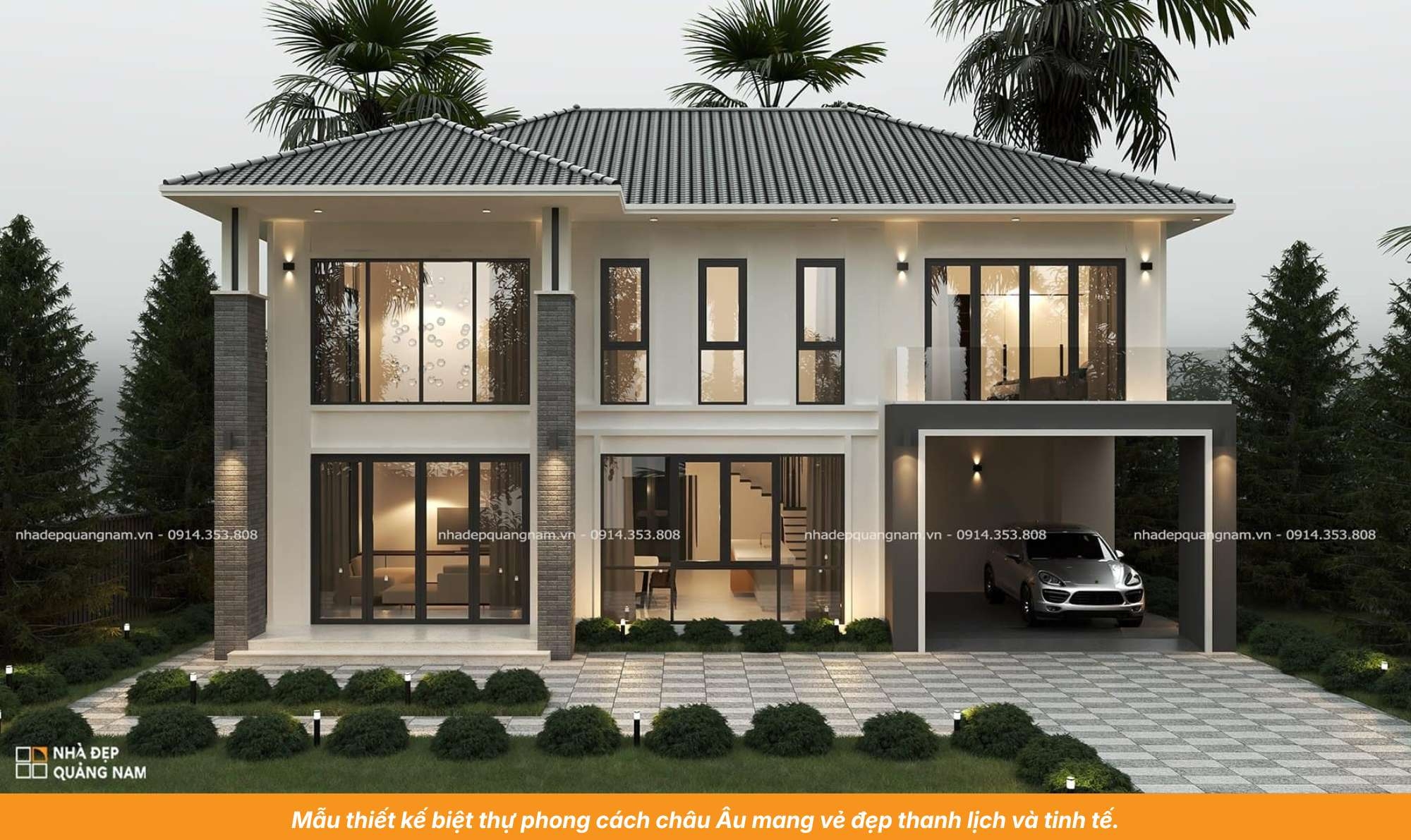 Mẫu thiết kế biệt thự phong cách châu Âu mang vẻ đẹp thanh lịch và tinh tế.