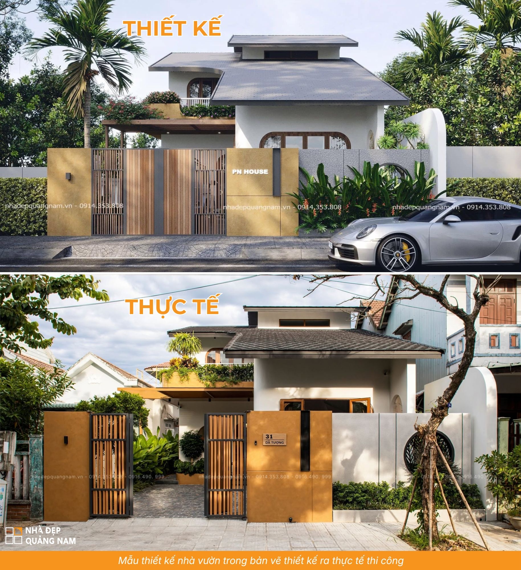 Mẫu thiết kế nhà vườn trong bản vẽ thiết kế ra thực tế thi công