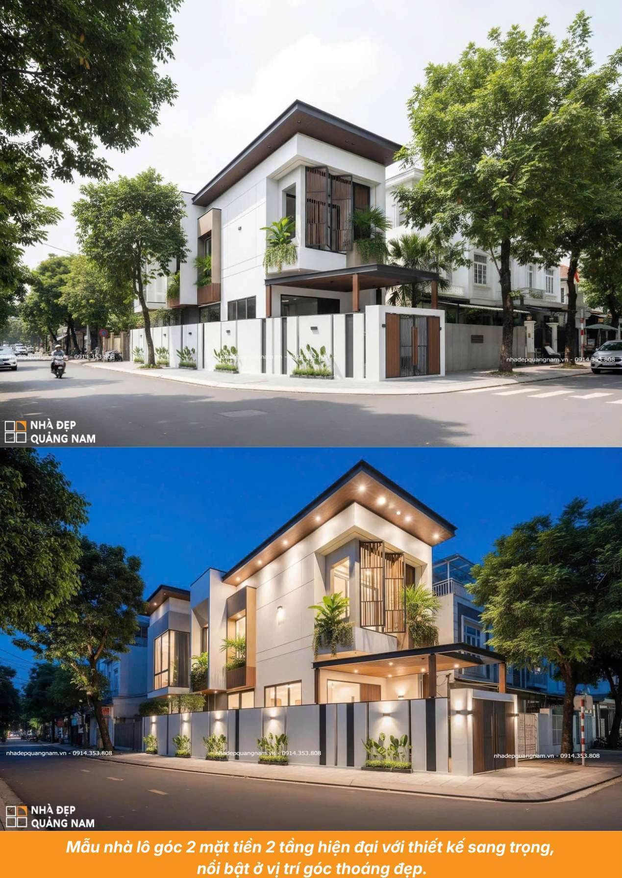 Mẫu nhà lô góc 2 mặt tiền 2 tầng hiện đại với thiết kế sang trọng,  nổi bật ở vị trí góc thoáng đẹp.