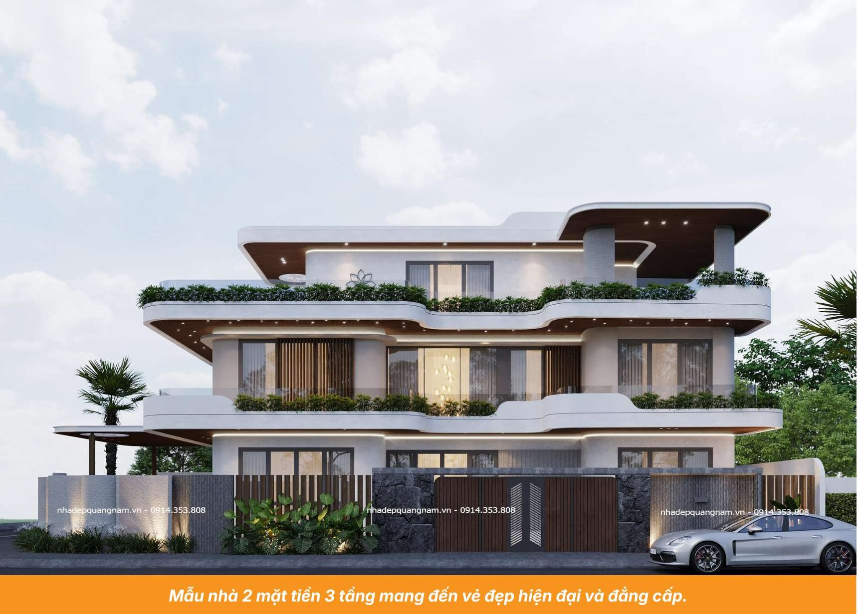 Mẫu nhà 2 mặt tiền 3 tầng mang đến vẻ đẹp hiện đại và đẳng cấp.