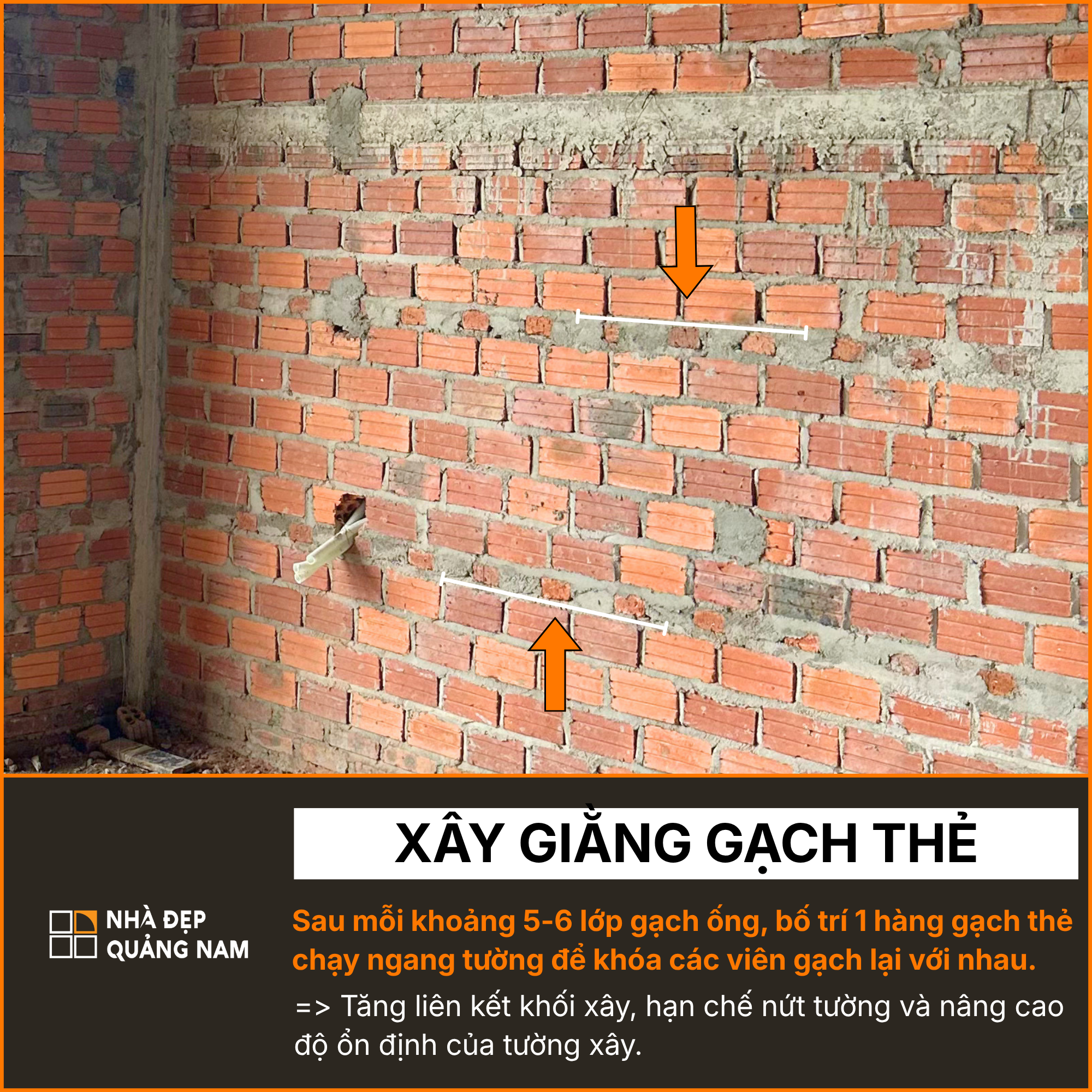 Xây giằng gạch thẻ trong thi công tại Nhà Đẹp Quảng Nam