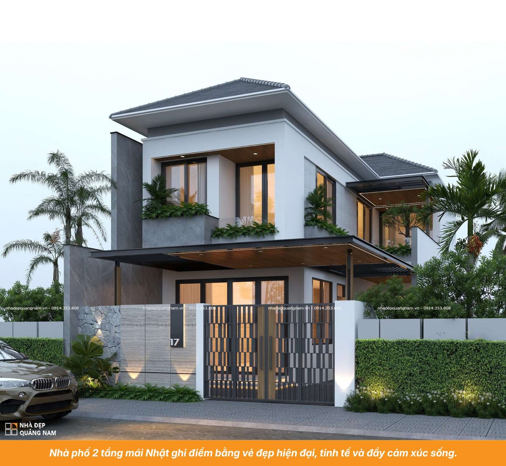 Nhà phố 2 tầng mái Nhật ghi điểm bằng vẻ đẹp hiện đại, tinh tế và đầy cảm xúc sống.
