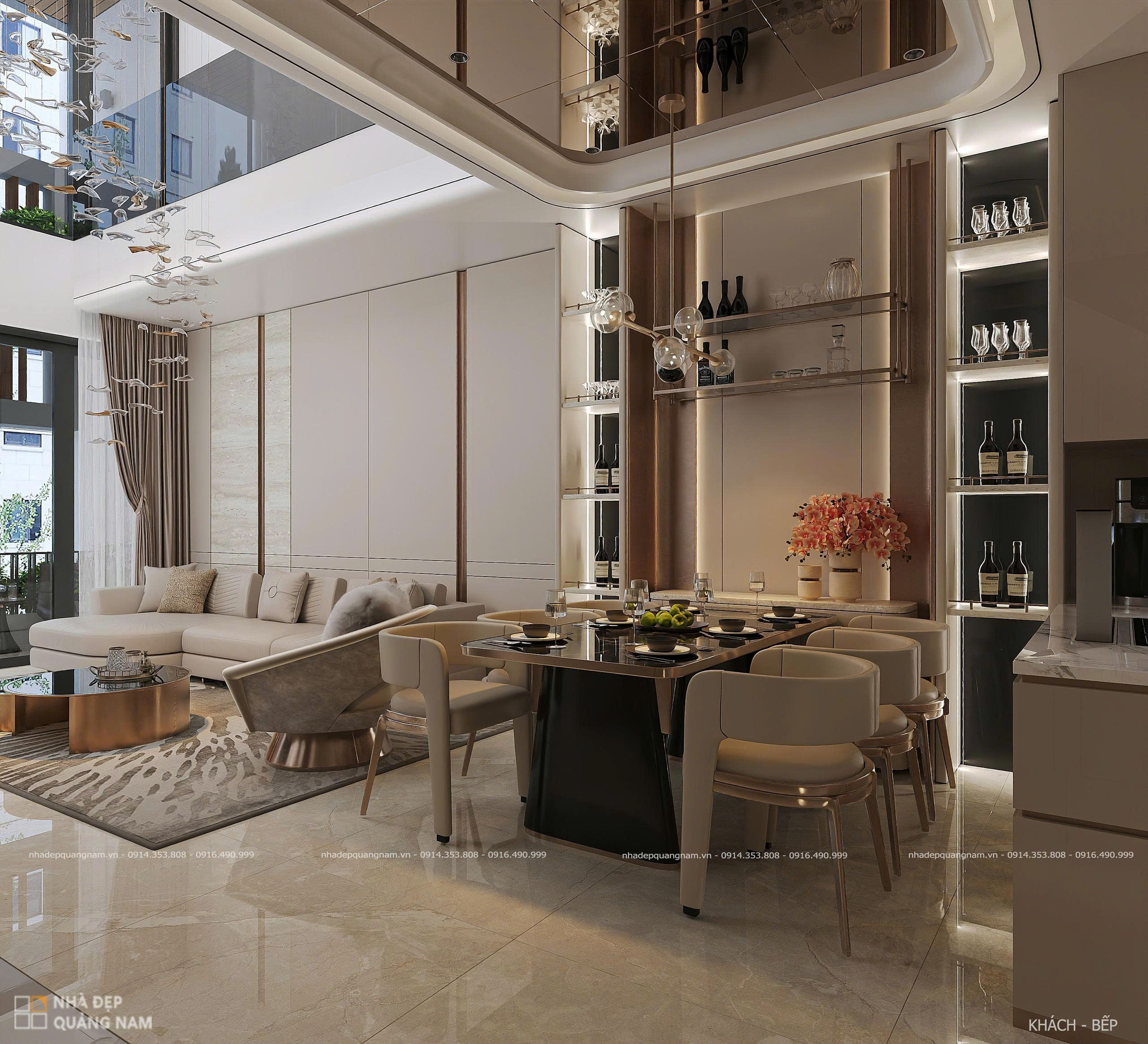 NHÀ ĐẸP QUẢNG NAM| Không gian khách bếp liền mạch, hiện đại tại LA House