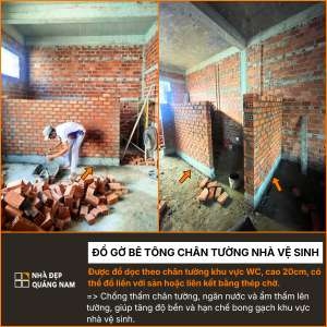 Chống thấm chân tường, ngăn nước và ẩm lên tường bằng đổ gờ bê tông chân tường trong thi công tại Nhà Đẹp Quảng Nam