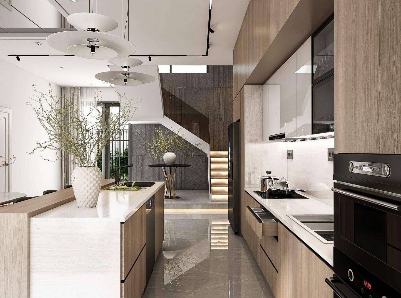 Mẫu phòng khách liền phòng bếp sang trọng 5
