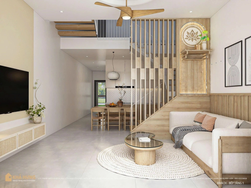 NHÀ ĐẸP QUẢNG NAM| Không gian khách bếp Dung House liền kề, đầy đủ tiện nghi