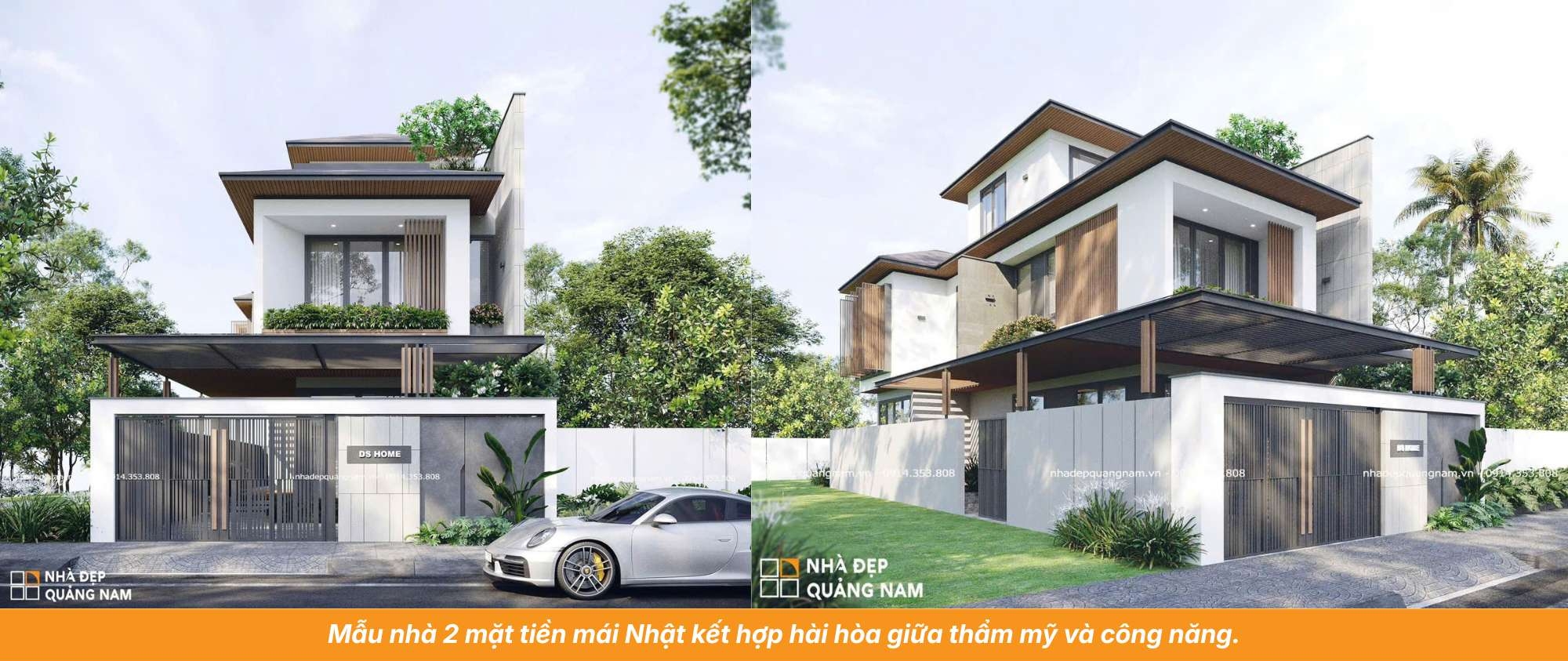 Mẫu nhà 2 mặt tiền mái Nhật kết hợp hài hòa giữa thẩm mỹ và công năng.