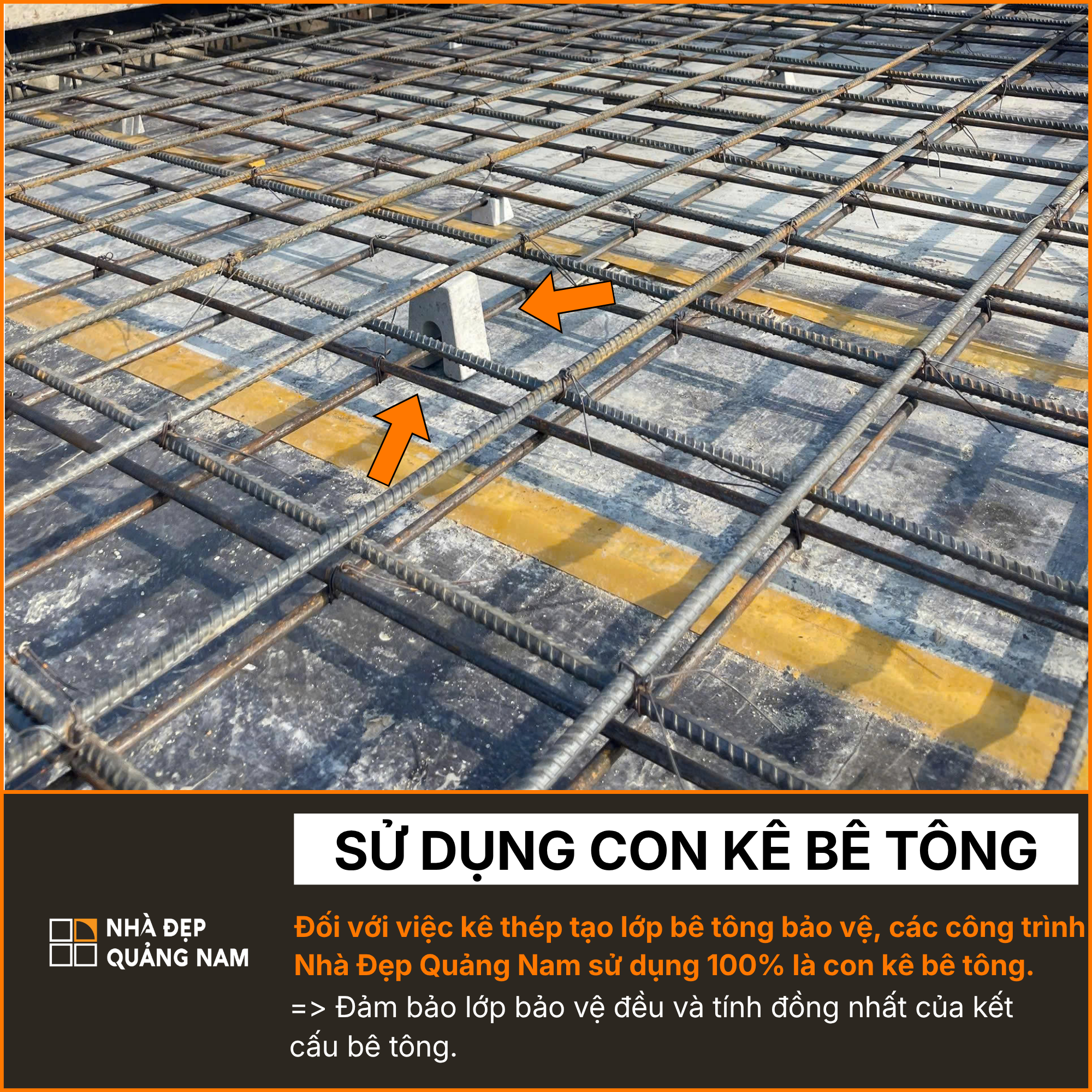 Sử dụng con kê bê tông trong thi công tại Nhà Đẹp Quảng Nam