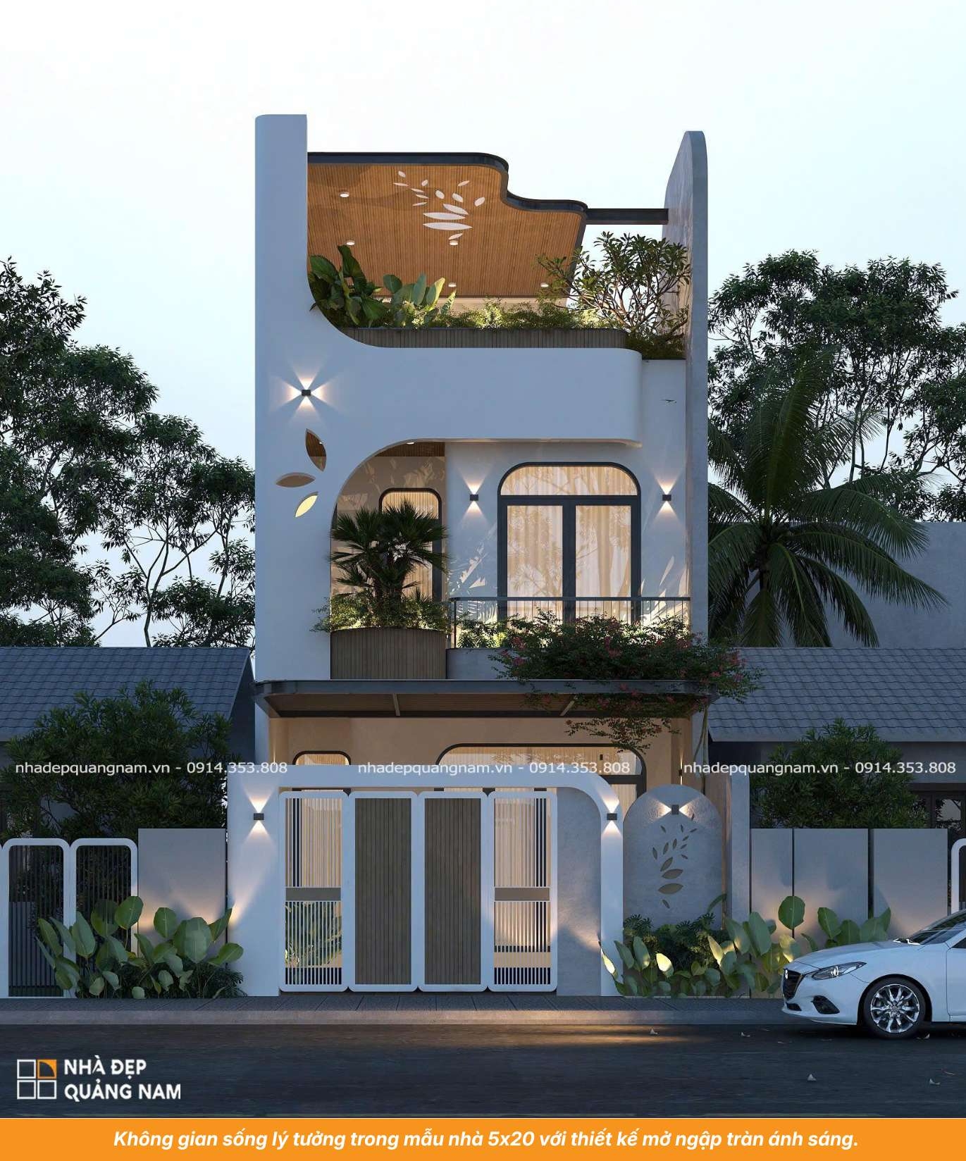 Không gian sống lý tưởng trong mẫu nhà 5x20 với thiết kế mở ngập tràn ánh sáng.