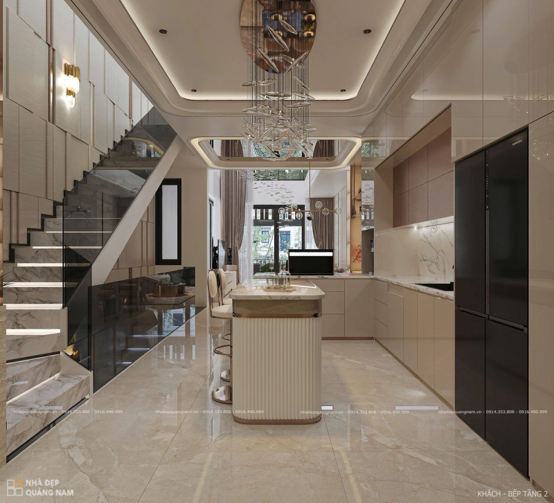 NHÀ ĐẸP QUẢNG NAM| Không gian khách bếp tầng 2 LA House