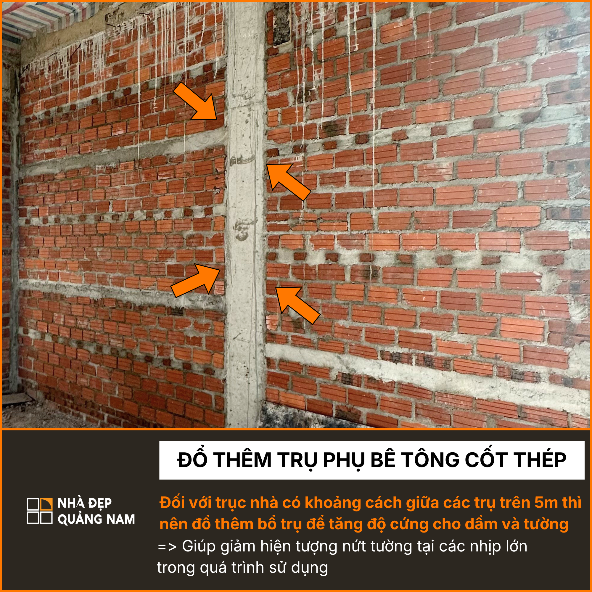 Đổ thêm trụ phụ bê tông cốt thép trong thi công tại Nhà Đẹp Quảng Nam