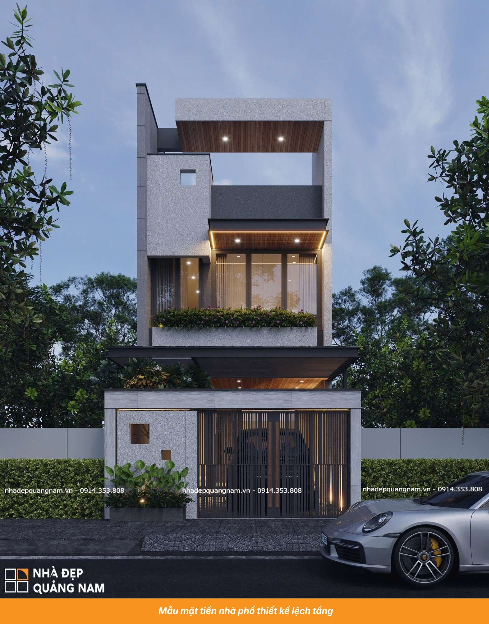 Mẫu mặt tiền nhà phố thiết kế lệch tầng