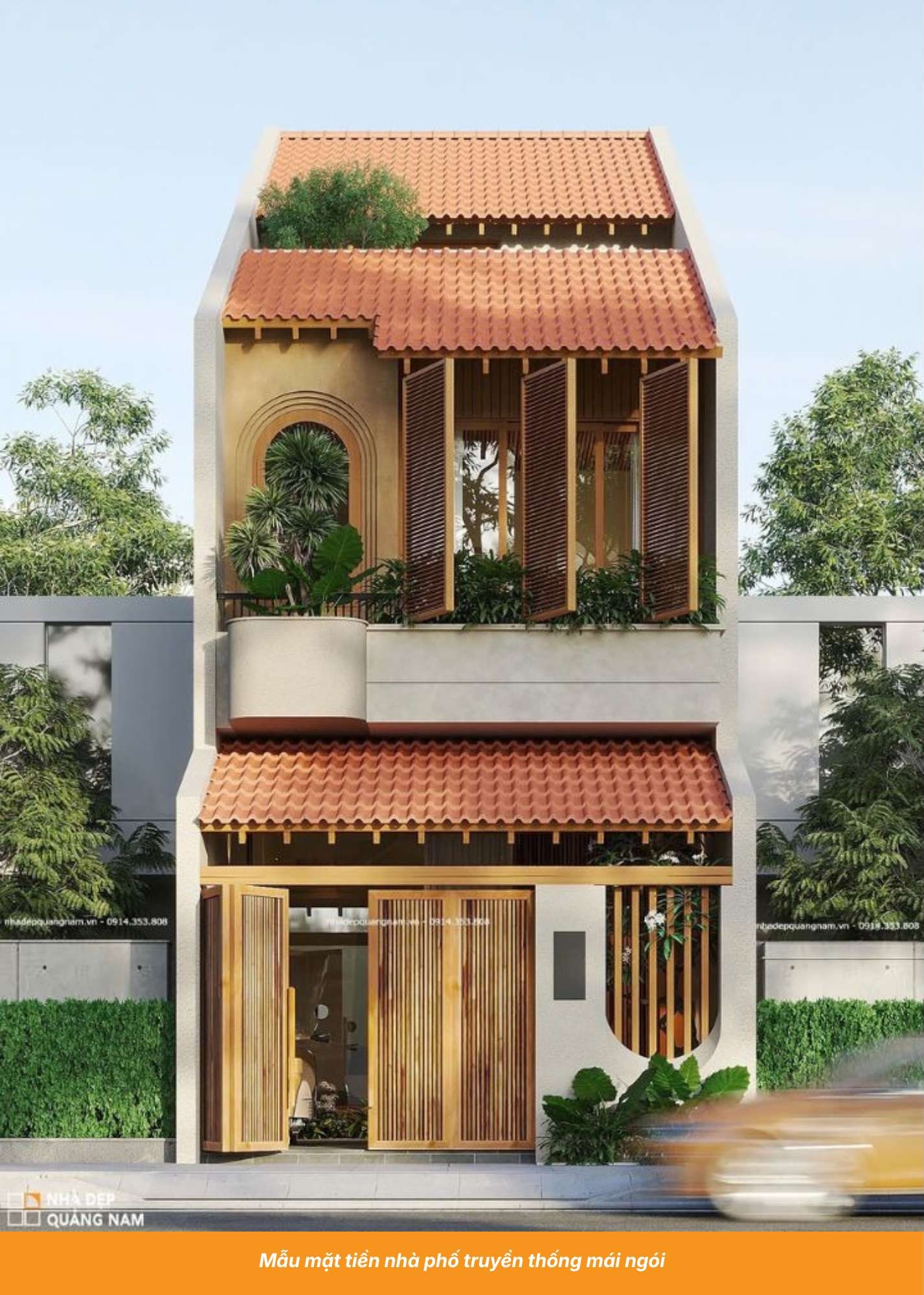Mẫu mặt tiền nhà phố truyền thống mái ngói