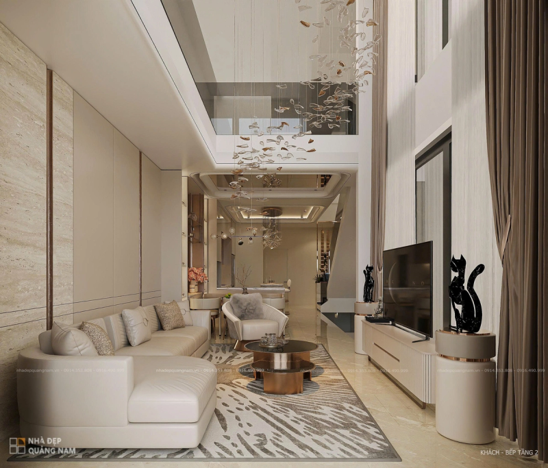 NHÀ ĐẸP QUẢNG NAM| Phòng khách tầng 2 tại ngôi nhà kết hợp không gian kinh doanh