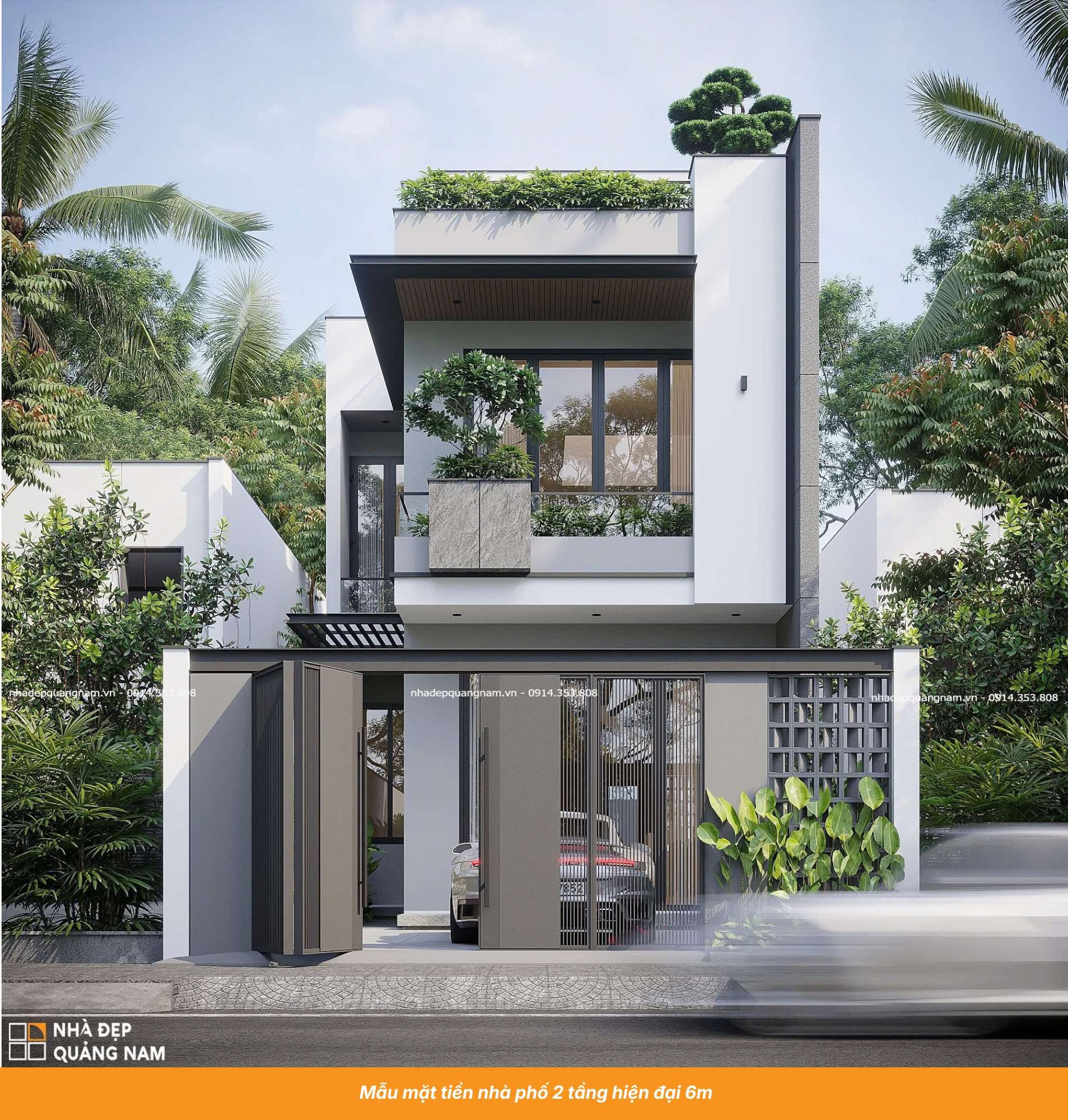 Mẫu mặt tiền nhà phố 2 tầng hiện đại 6m