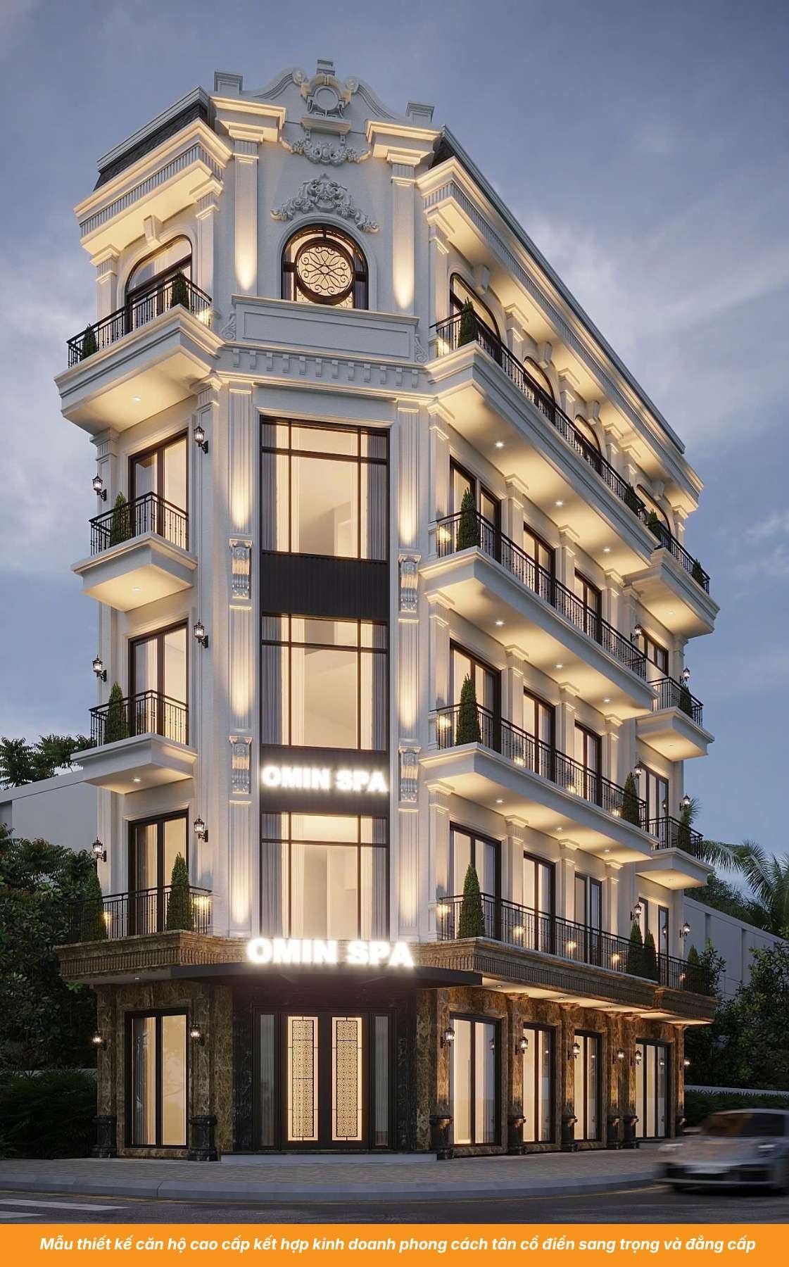 Mẫu thiết kế căn hộ cao cấp kết hợp kinh doanh phong cách tân cổ điển sang trọng và đẳng cấp