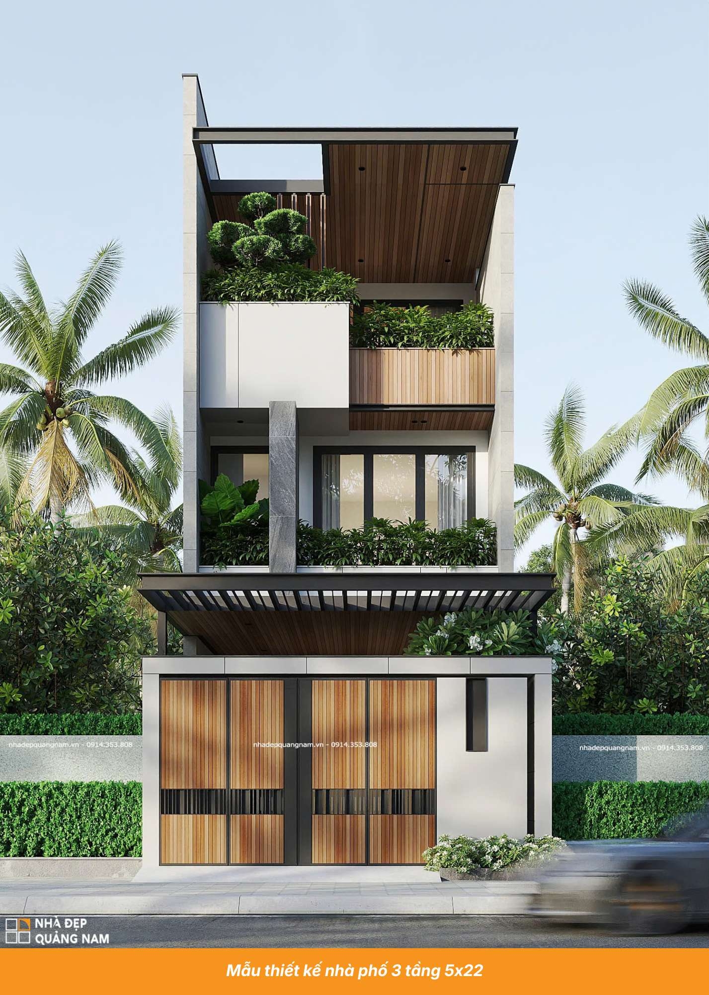 Mẫu thiết kế nhà phố 3 tầng 5x22