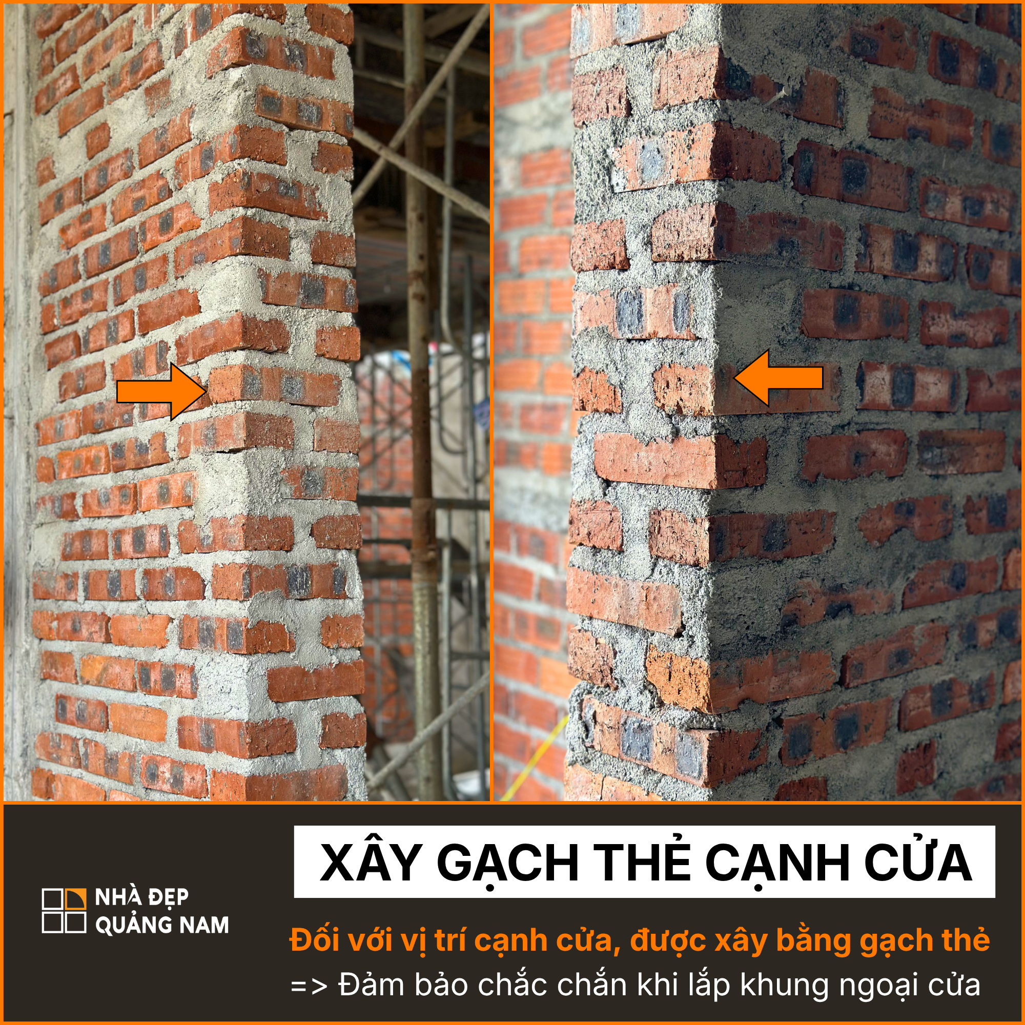 Xây gạch thẻ cạnh cửa trong thi công tại Nhà Đẹp Quảng Nam