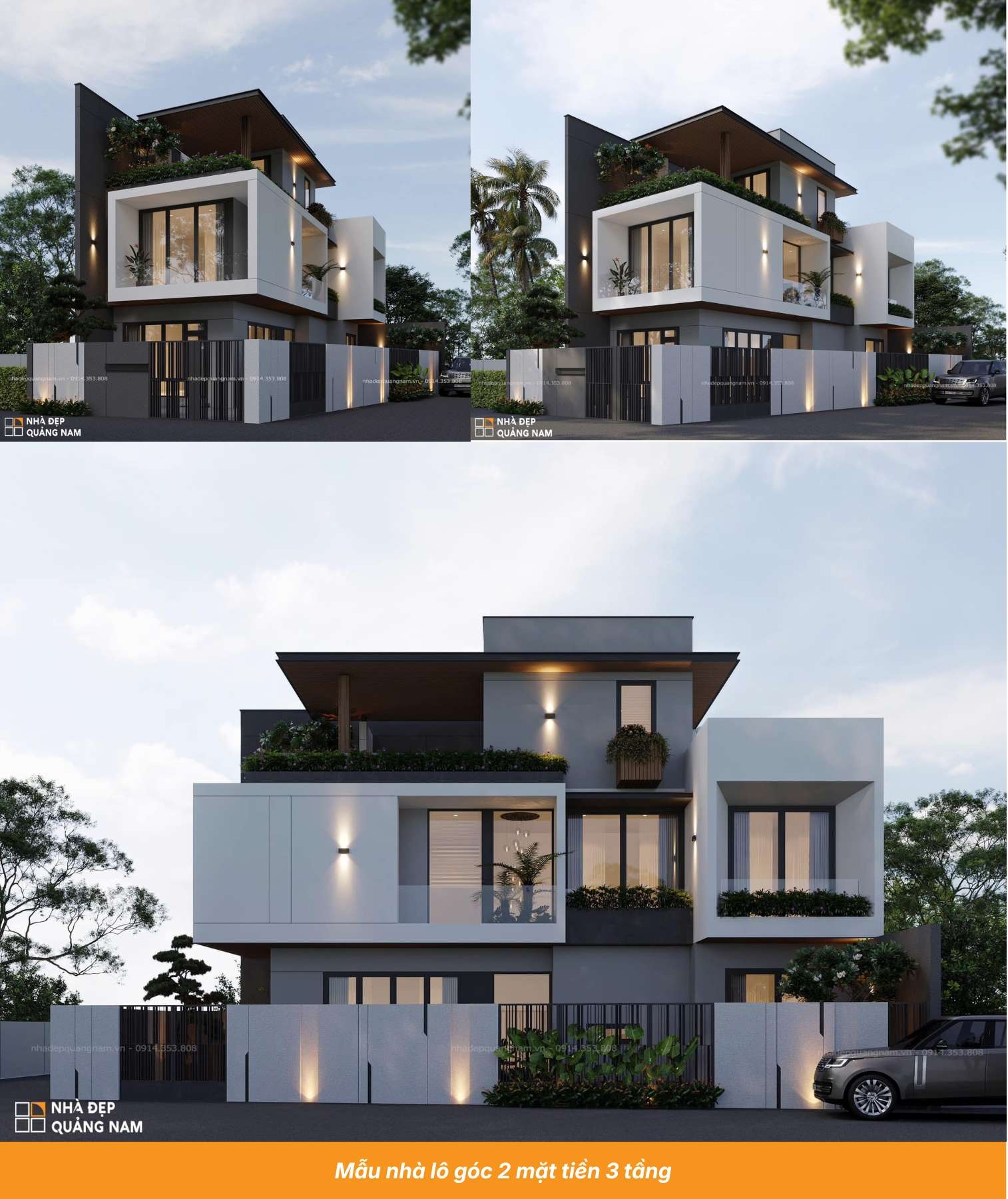 Mẫu nhà lô góc 2 mặt tiền 3 tầng