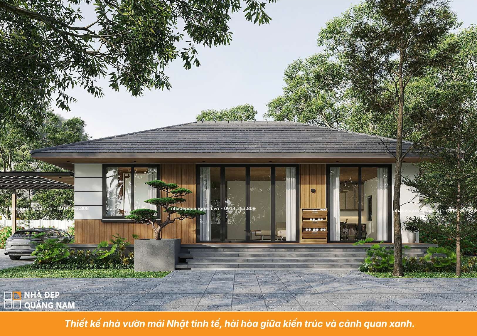 Thiết kế nhà vườn mái Nhật tinh tế, hài hòa giữa kiến trúc và cảnh quan xanh.