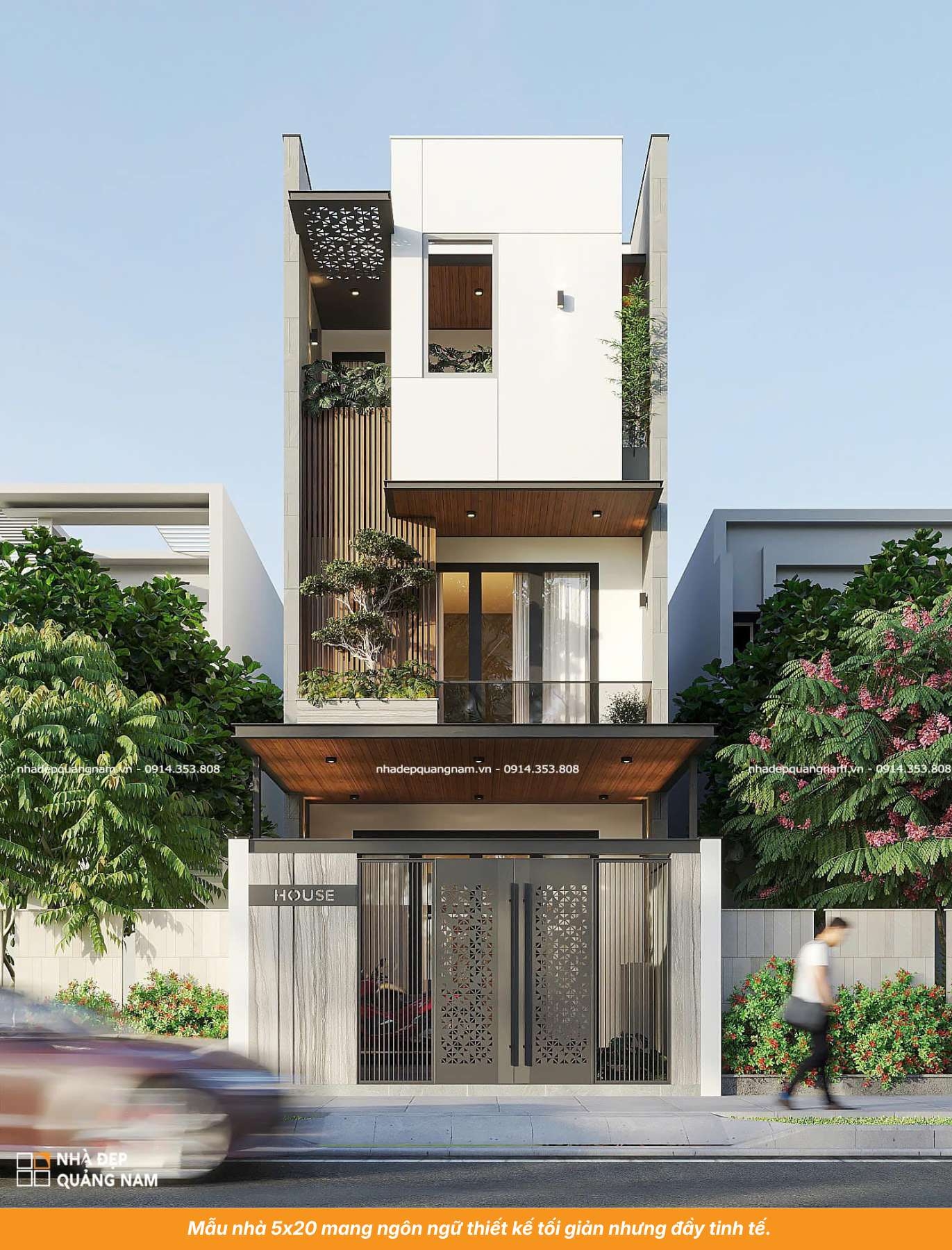 Mẫu nhà 5x20 mang ngôn ngữ thiết kế tối giản nhưng đầy tinh tế.