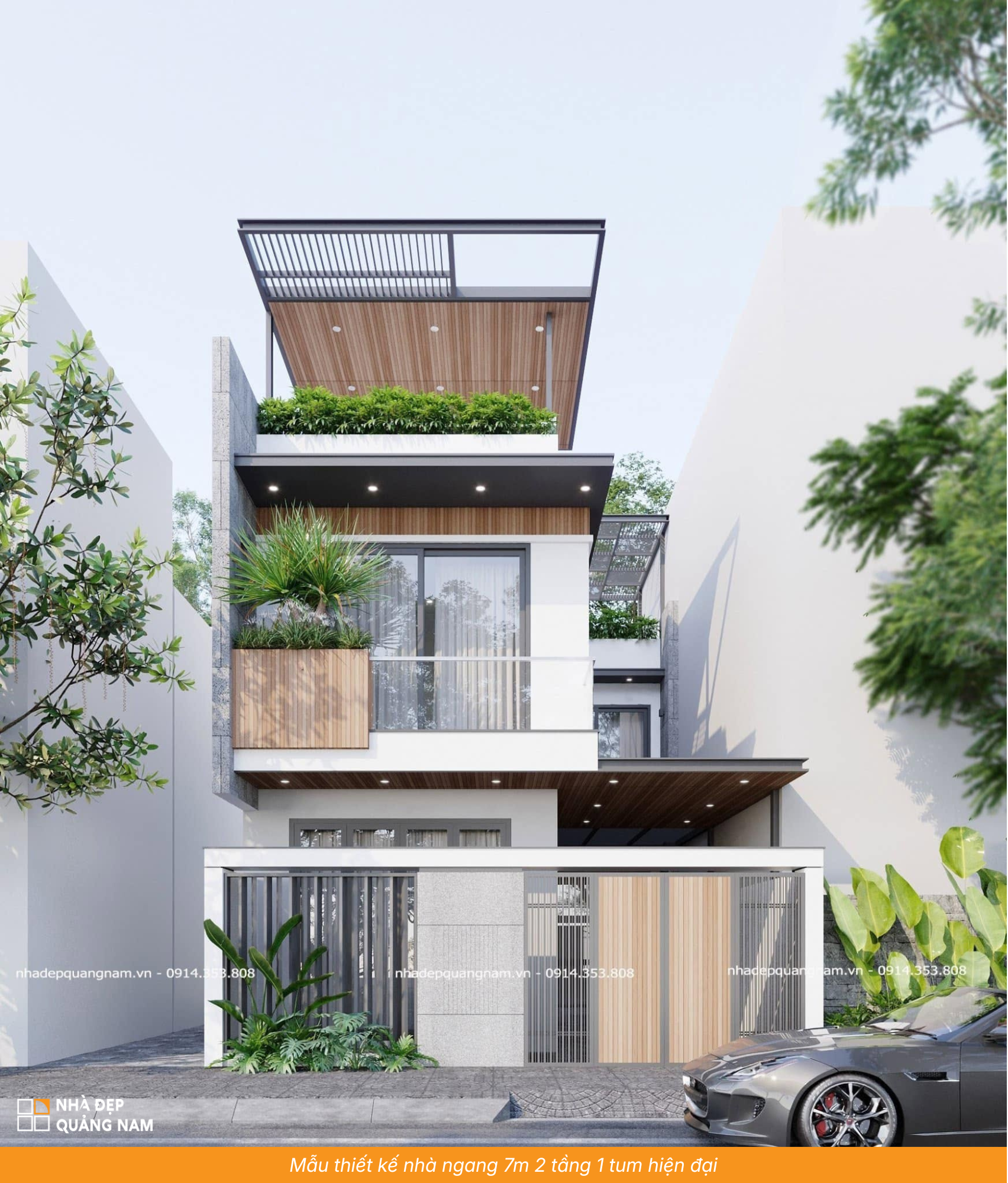 Mẫu thiết kế nhà ngang 7m 2 tầng 1 tum hiện đại