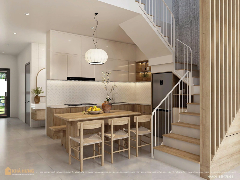 NHÀ ĐẸP QUẢNG NAM| Không gian khách bếp Dung House liền kề, đầy đủ tiện nghi