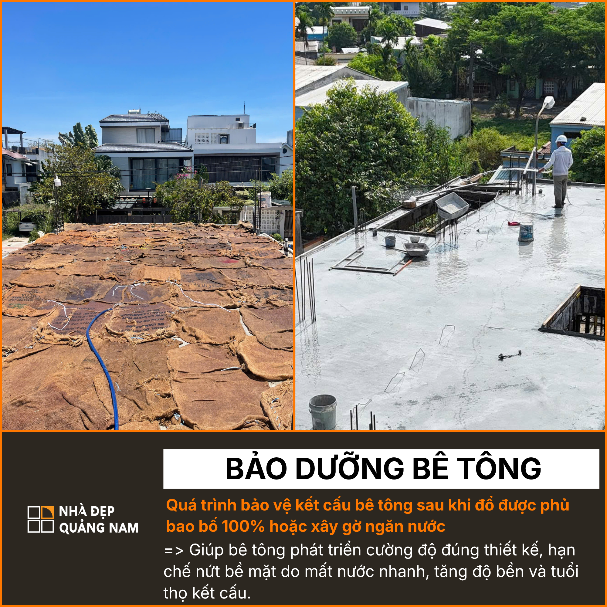 Bảo dưỡng bê tông trong thi công tại Nhà Đẹp Quảng Nam