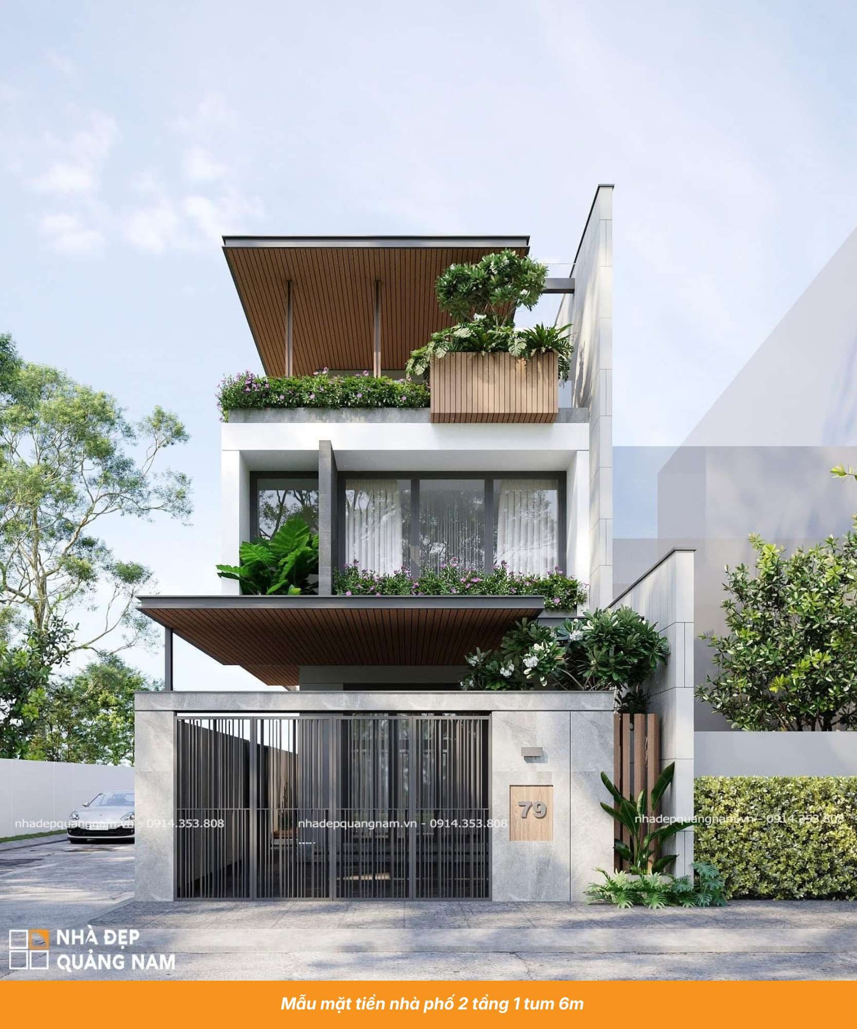 Mẫu mặt tiền nhà phố 2 tầng 1 tum 6m