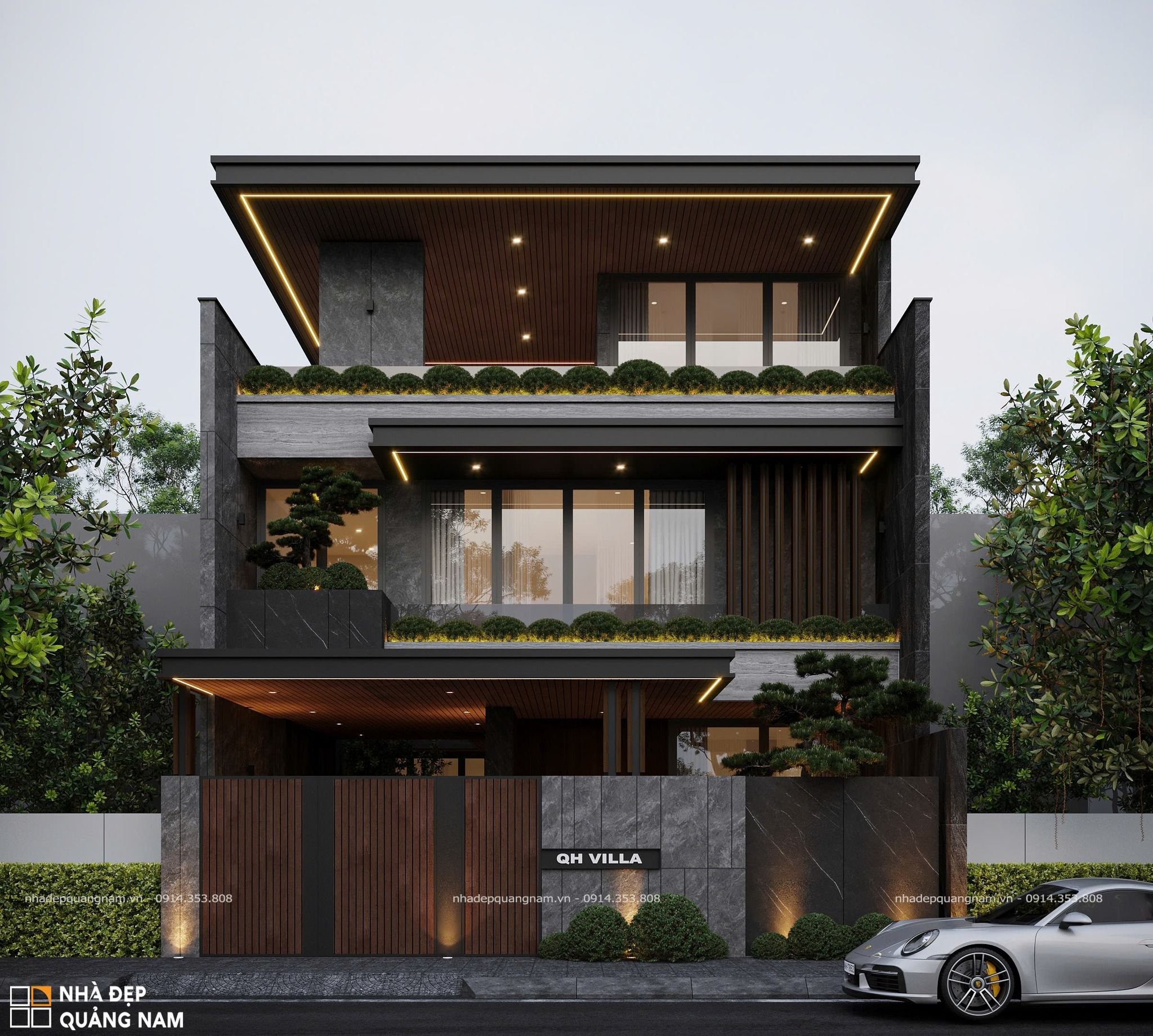 Mặt tiền hiện đại, bề thế QH Villa | Nhà đẹp Quảng Nam