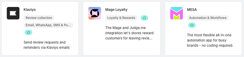 Judge.me integrations directory showing the Mage Loyalty integration