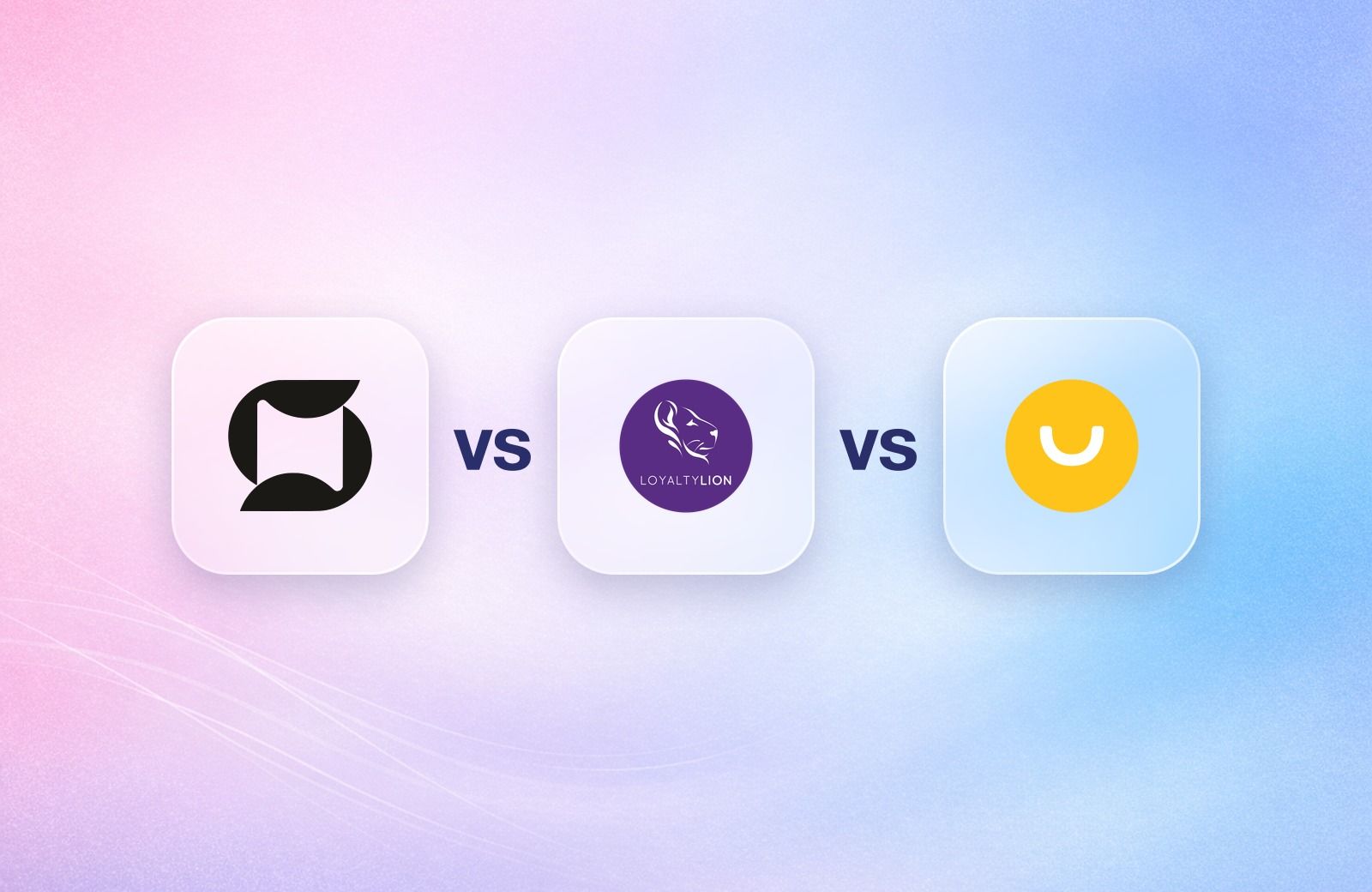 Mage, LoyaltyLion and Smile.io logos on frosted glass tiles comparing the Shopify loyalty apps