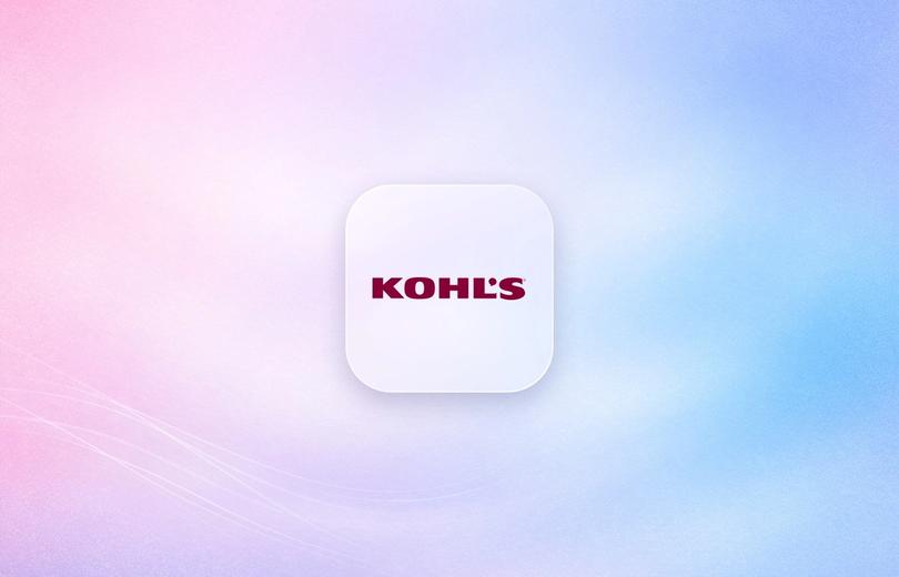 Kohl's logo on a frosted glass tile over a soft pink and blue gradient