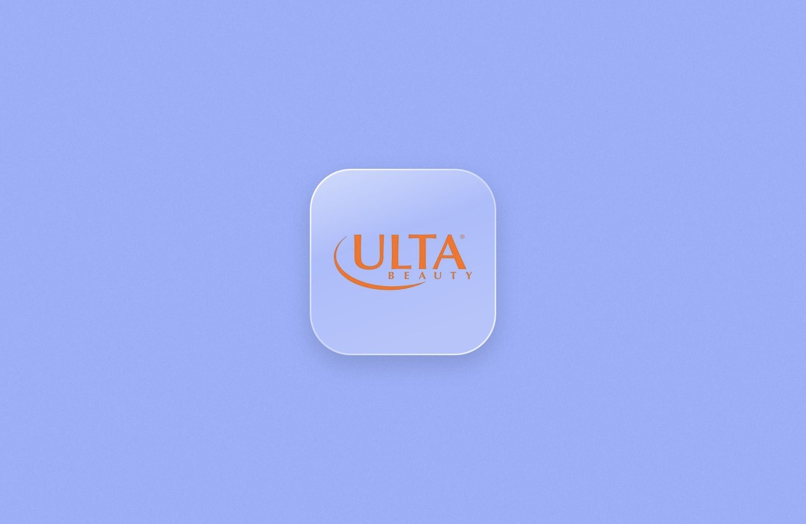 Ulta Beauty logo on a frosted glass tile over a periwinkle blue background