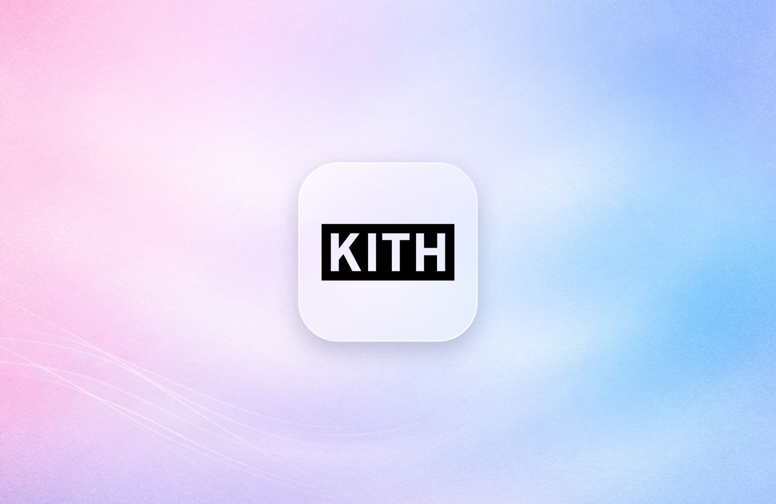 Kith logo on a frosted glass tile over a soft lavender gradient