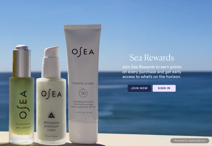 Sea Rewards page header: Join Sea Rewards to earn points on every purchase and get early access to what's on the horizon, with Join Now and Sign In buttons