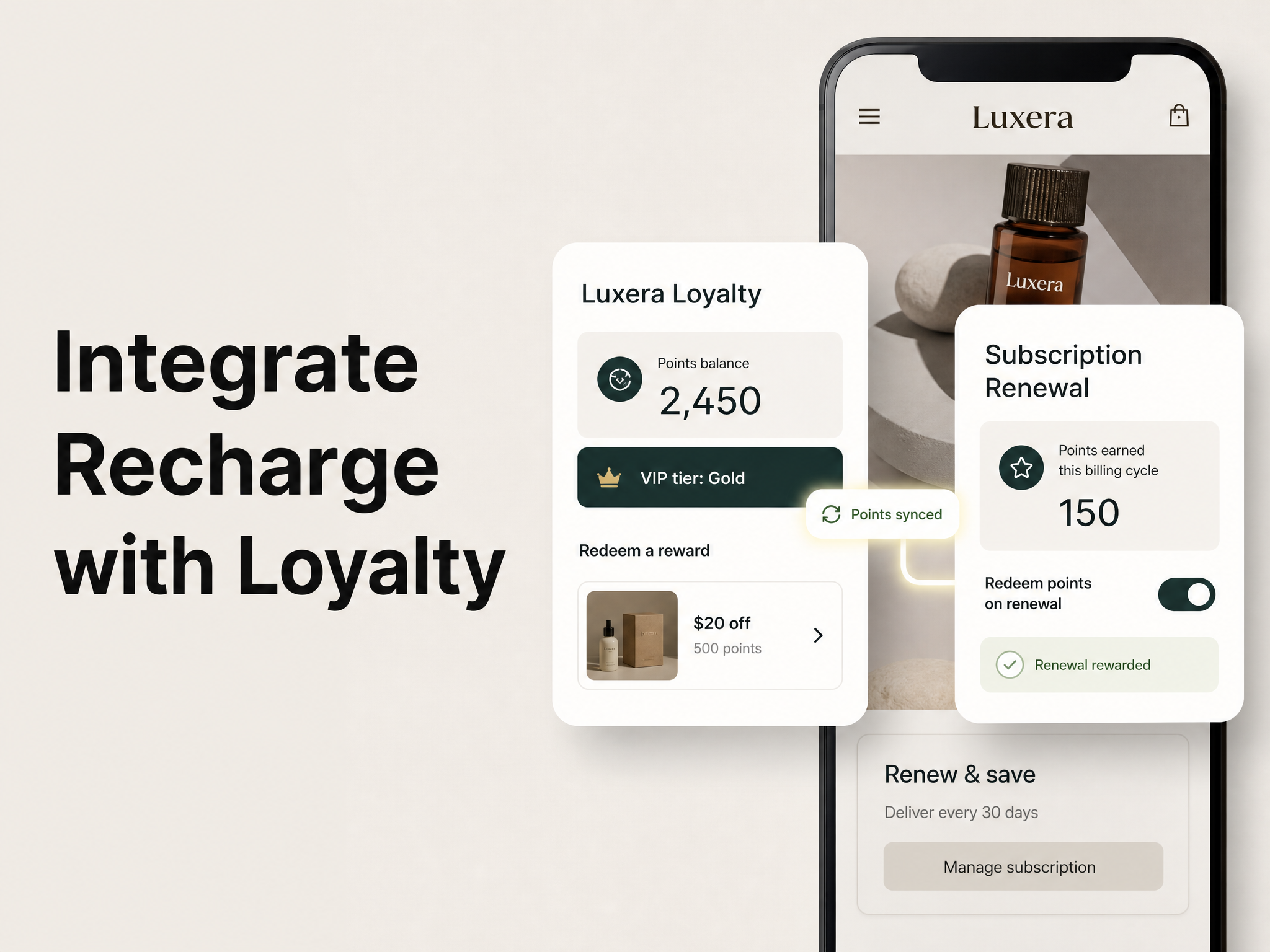 Integrate Recharge with Mage Loyalty: hero showing loyalty data syncing with Recharge