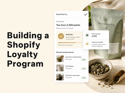 Minimalist landscape with text overlaid in sky reading "How to Build a Loyalty Program for a Shopify Tea Brand," representing