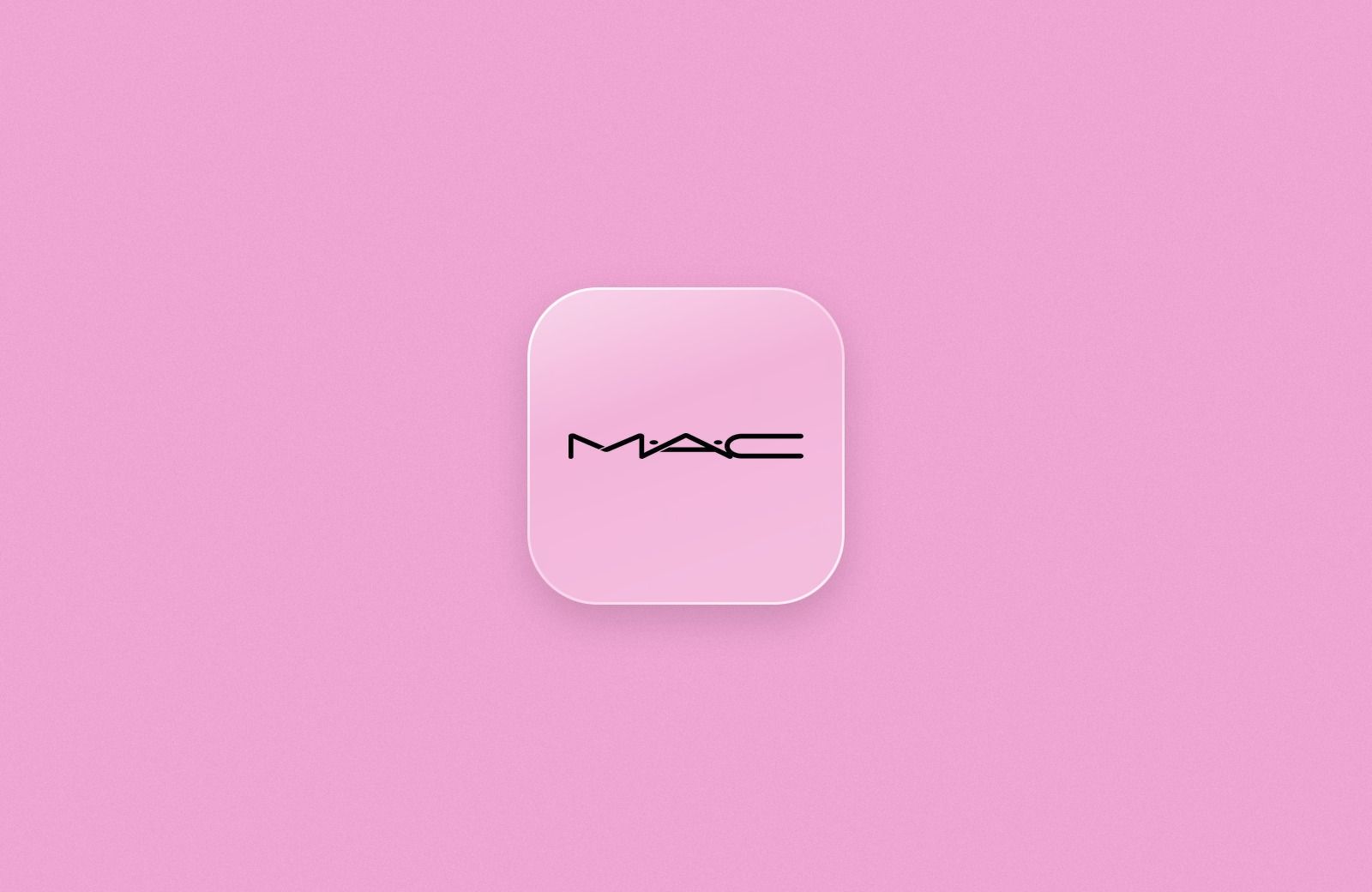 M·A·C logo on a frosted glass tile over a soft pink background