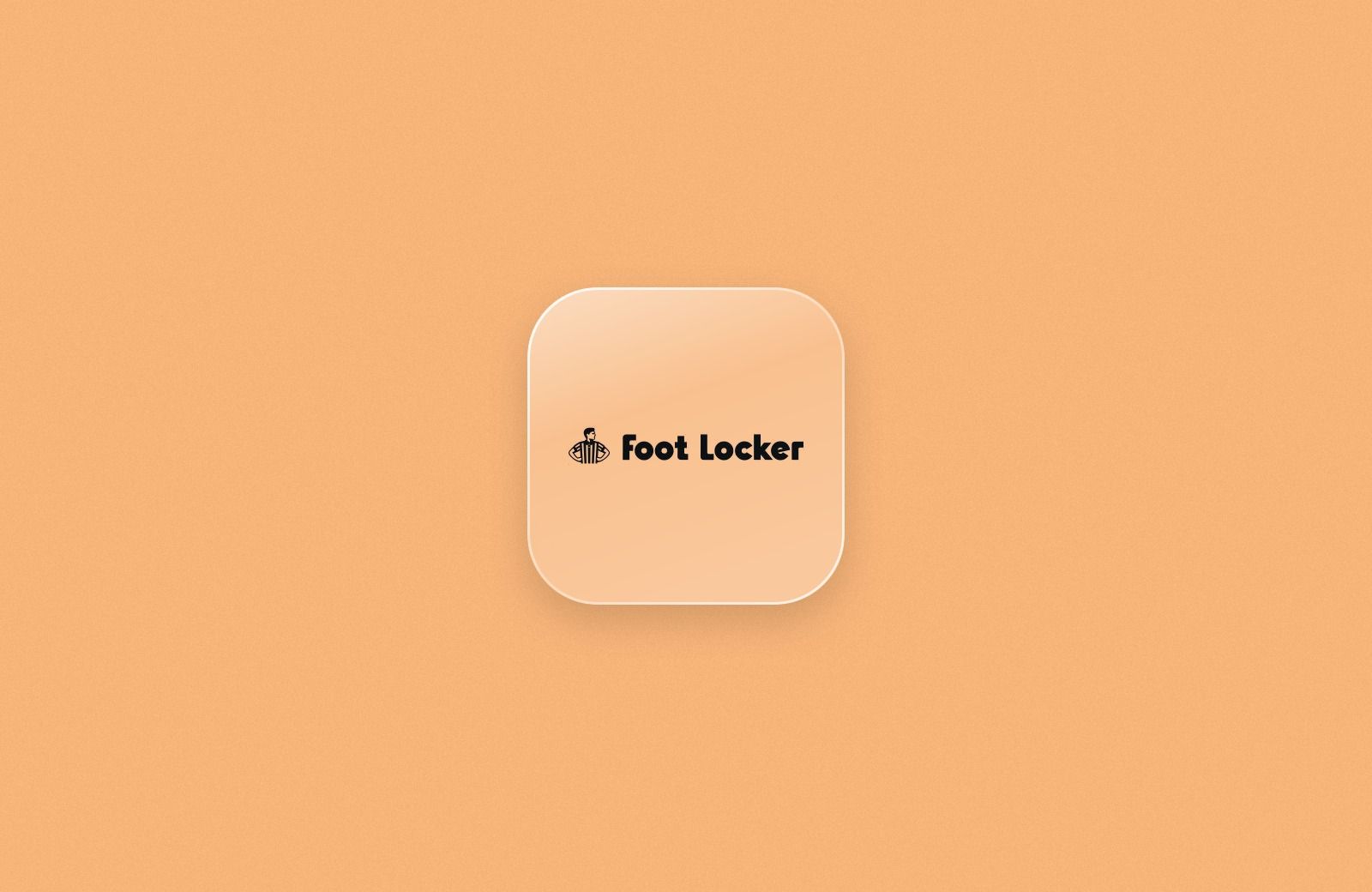 Foot Locker logo on a frosted glass tile over a peach background