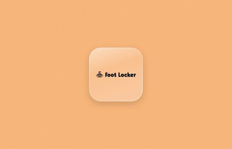 Foot Locker logo on a frosted glass tile over a peach background