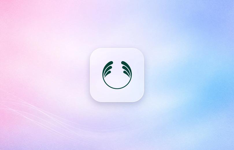 The Body Shop logo on a frosted glass tile over a soft pink and blue gradient