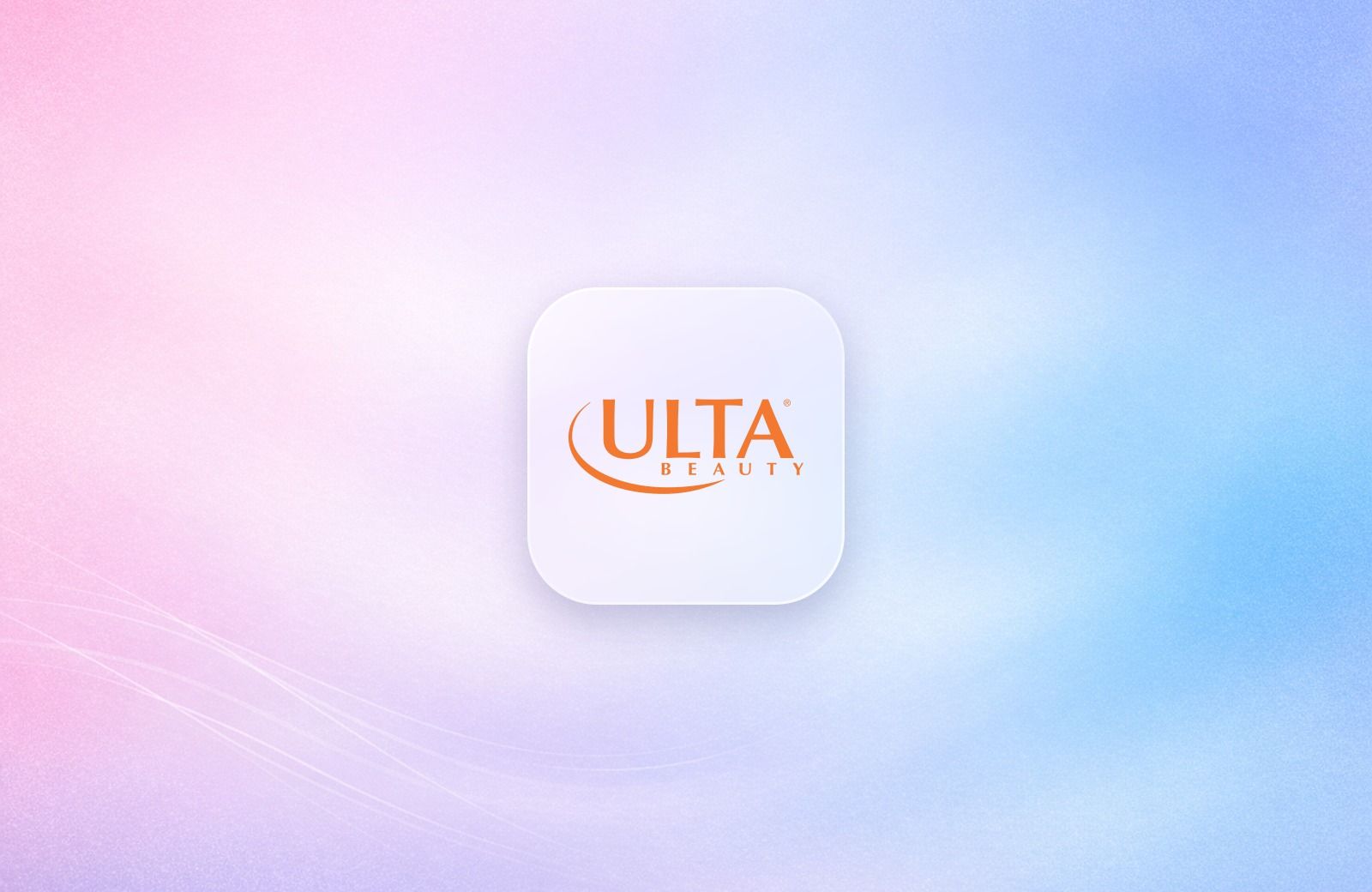 Ulta Beauty logo on a frosted glass tile over a soft pink and blue gradient