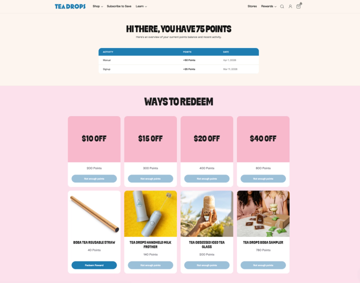 example of a shopify loyalty points program