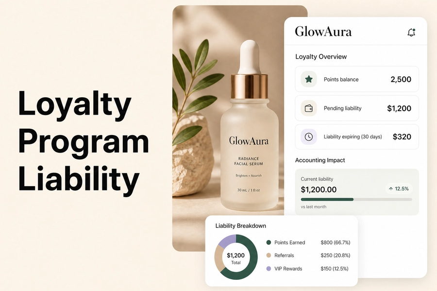 Minimalist landscape with article title "Loyalty Program Liability: The Accounting Reality Most Founders Ignore" displayed as