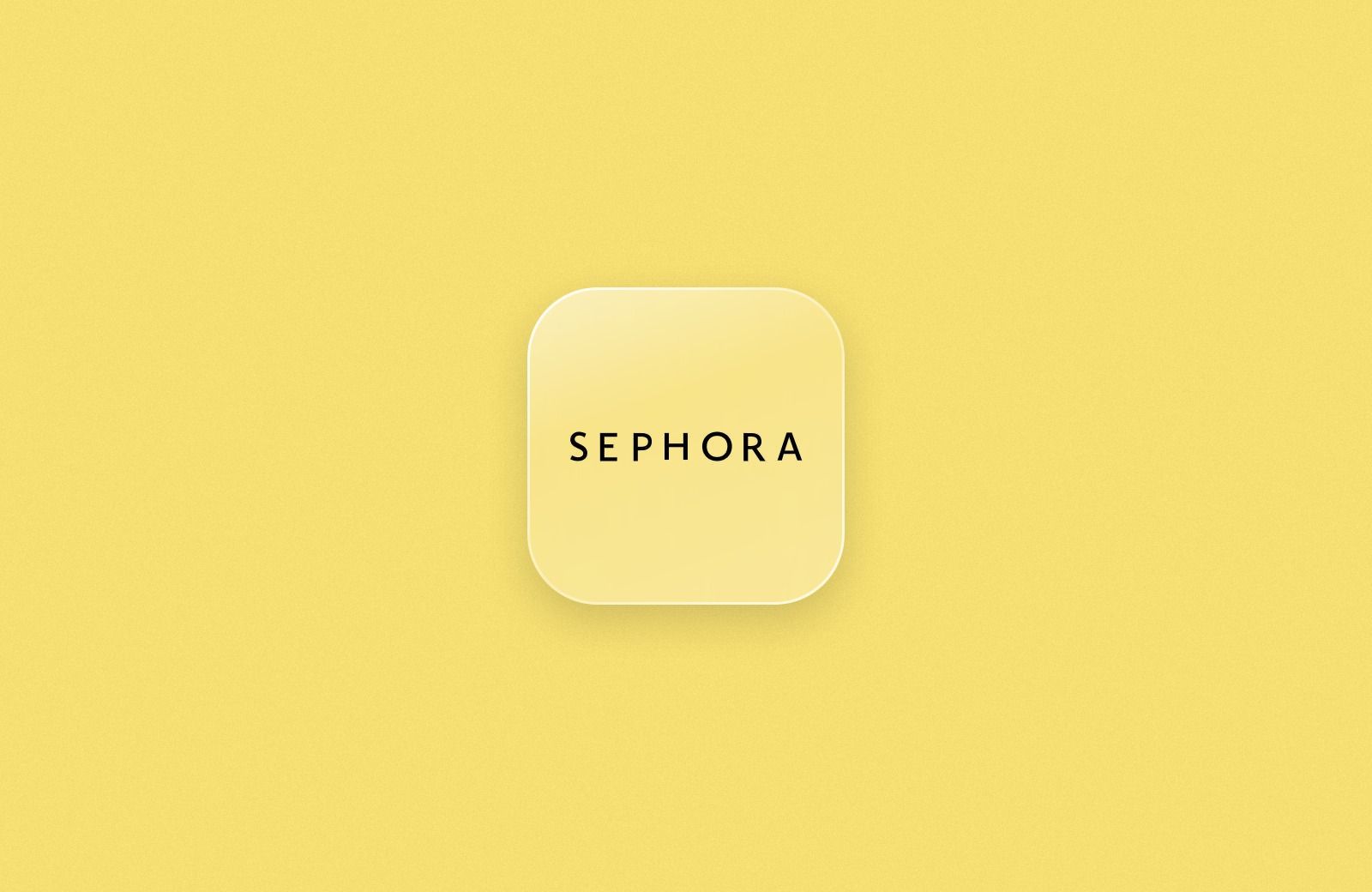 Sephora logo on a frosted glass tile over a butter yellow background