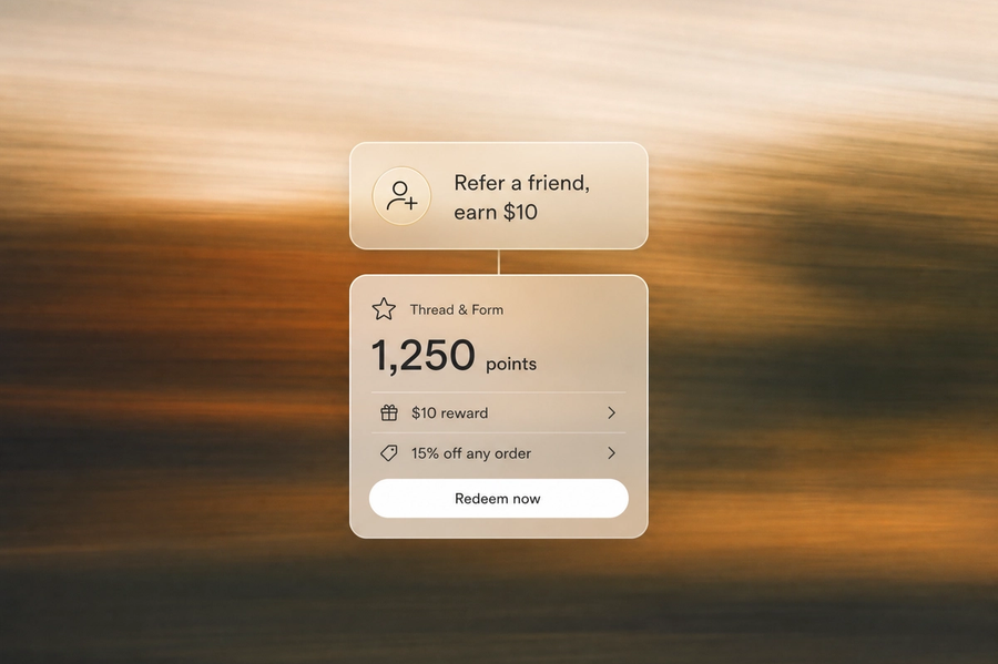 Minimalist landscape with "Loyalty Strategy for Shopify Eyewear and Sunglass Brands" text overlaid in sky, illustrating guide