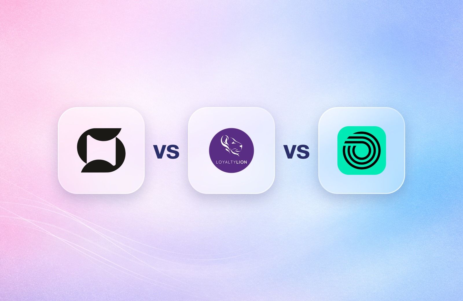 Mage, LoyaltyLion and Okendo logos on frosted glass tiles comparing the Shopify loyalty apps