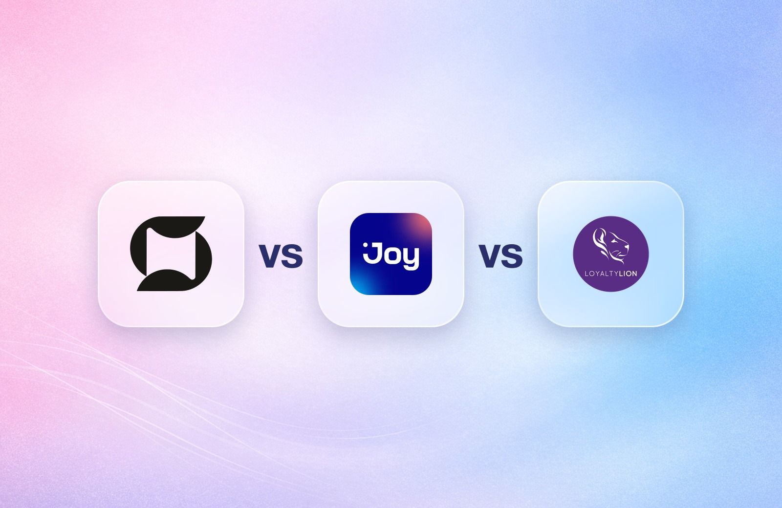 Mage, Joy Loyalty and LoyaltyLion logos on frosted glass tiles comparing the Shopify loyalty apps