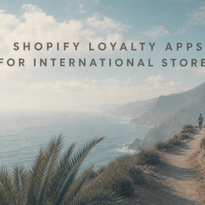Minimalist landscape with "Best Shopify Loyalty Apps for International and Multi-Currency Stores" text overlaid in the sky, i